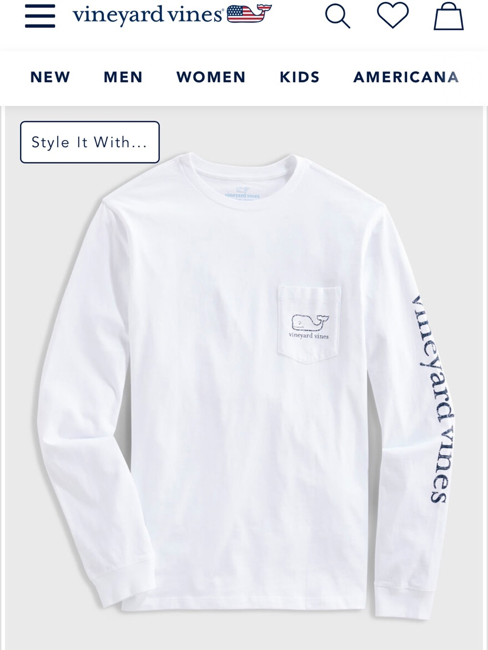Vineyard Vines Boys Vintage Whale Long-Sleeve Pocket Tee Boys' size large NWOT